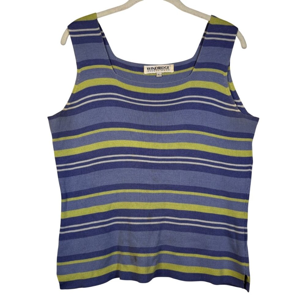 Windridge Cheryl Nash Blue Green Striped Silk Blend Tank Size L Preppy Sportif